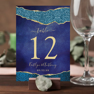 Elégante carte de table Mariage d'âge bleu et or M