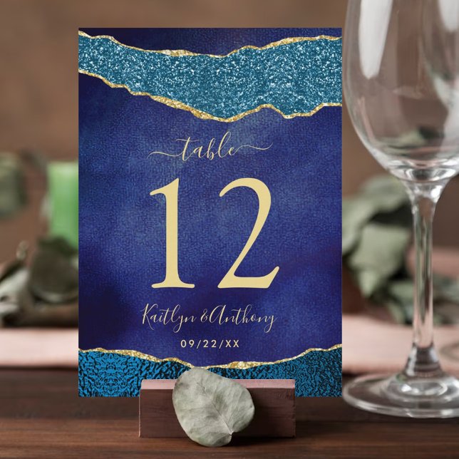 Elégante carte de table Mariage d'âge bleu et or M (Créateur téléchargé)