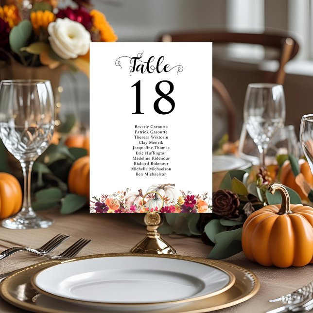 Elégante carte de table Mariage d'aquarelle floral (Elegant Fall Floral Watercolor Wedding Table Card)
