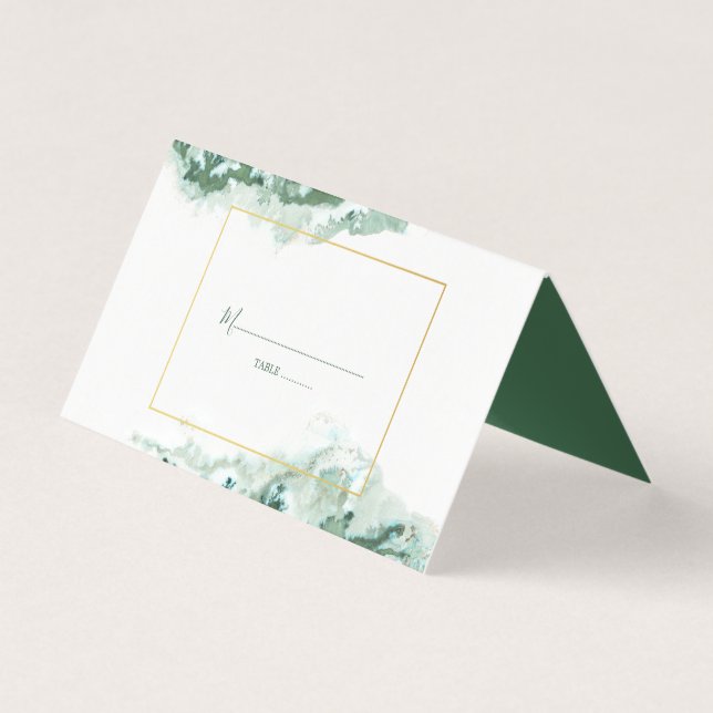 Elégante carte de table Mariage en marbre vert Omb (Devant)