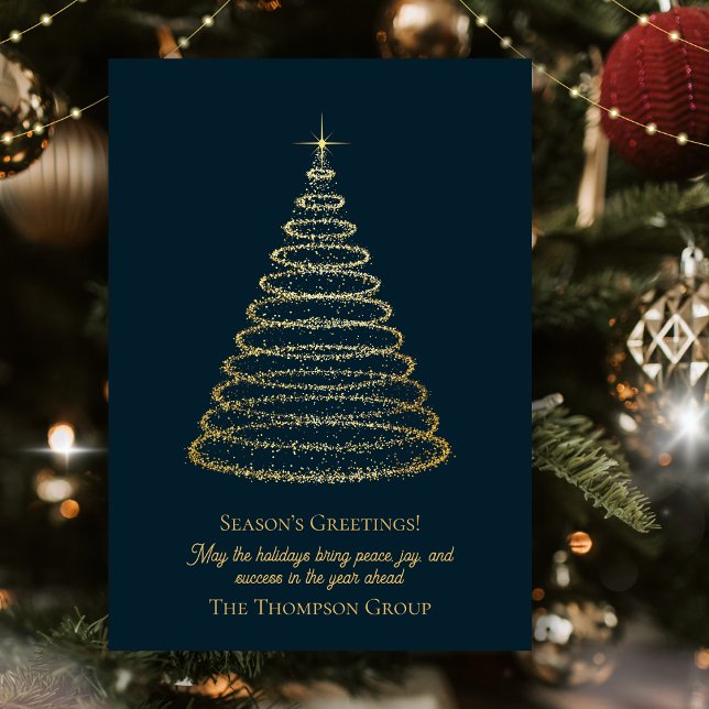 Elégante carte de vacances pour l'Arbre de Noël Or (Elegant Corporate Gold Christmas Tree Holiday Card)
