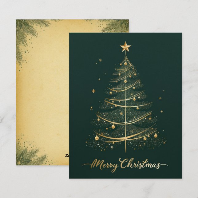 Élégante carte de voeux Arbre de Noël doré (Devant / Derrière)