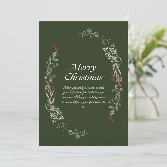 Elégante carte de voeux de Noël avec couronne de v (Debout devant)