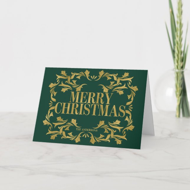 Elégante carte de voeux de Noël Joyeux Or Orné (Devant)