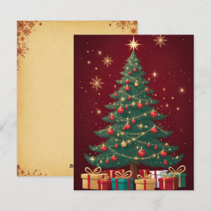 Élégante carte de voeux Red Golden Christmas Tree