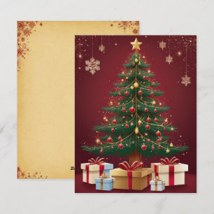 Élégante carte de voeux Red Golden Christmas Tree
