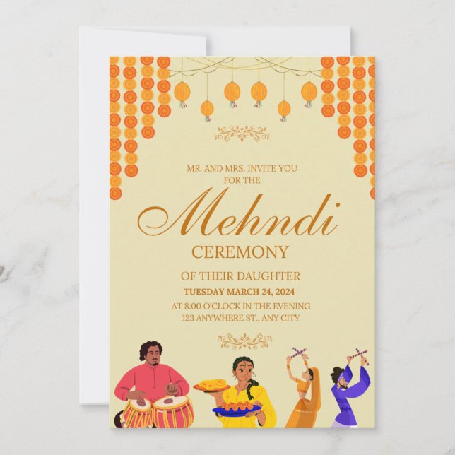Elégante carte d'invitation à la cérémonie de Mehn (Devant)