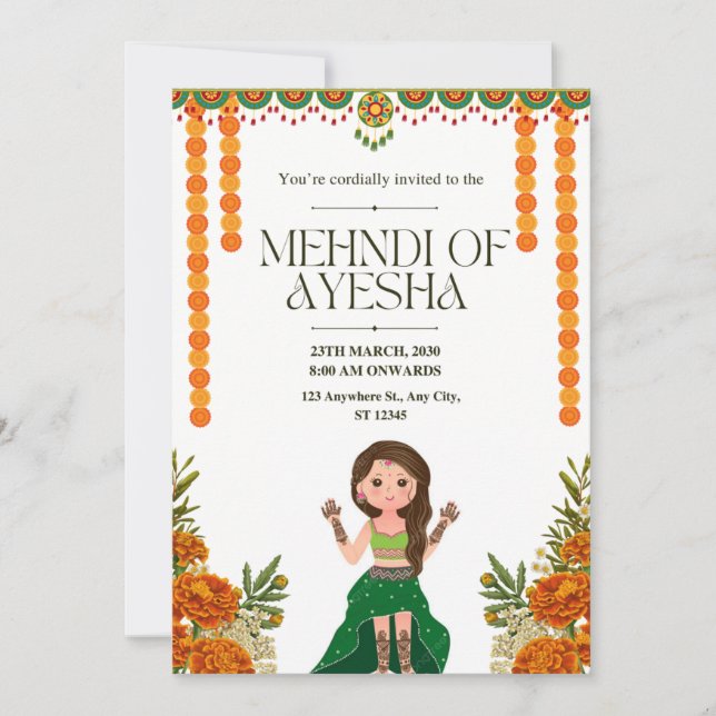 Elégante carte d'invitation à la cérémonie de Mehn (Devant)