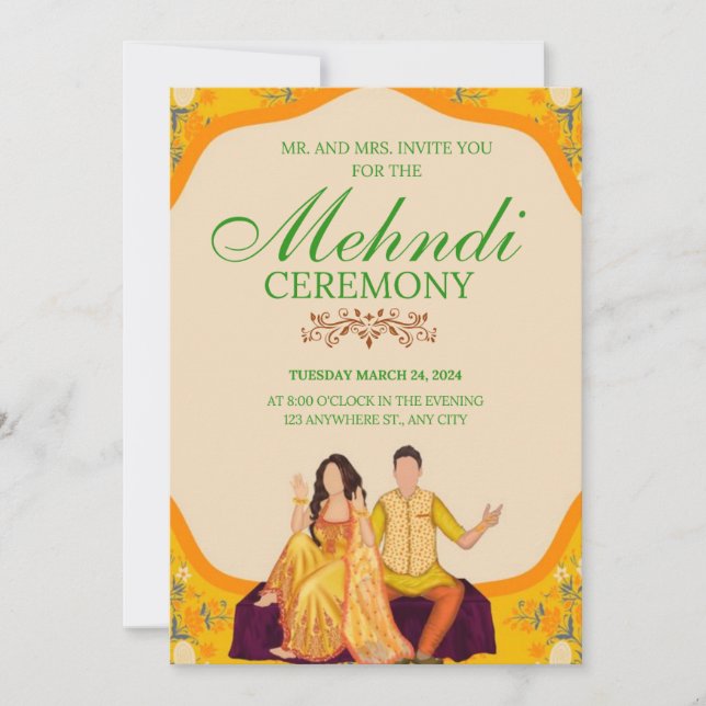 Elégante carte d'invitation à la cérémonie de Mehn (Devant)
