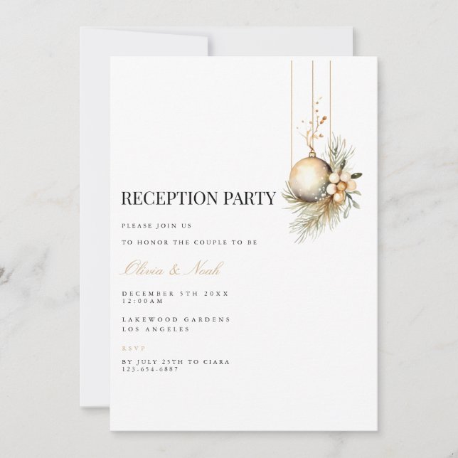 Élégante carte d'invitation à la réception décorat (Devant)