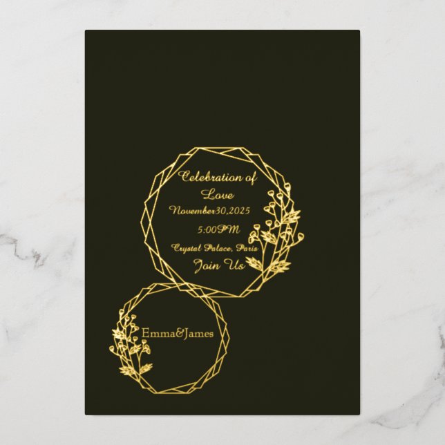 Elégante carte d'invitation à l'olives sombres et  (Recto)