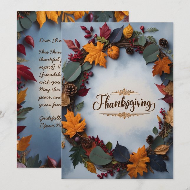 Élégante carte d'invitation de couronne de Thanksg (Devant / Derrière)