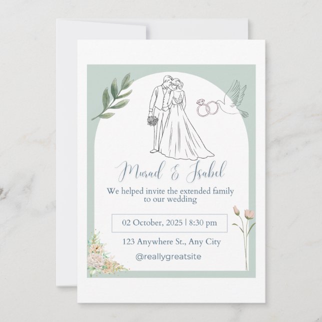 Élégante carte d'invitation de mariage (Devant)