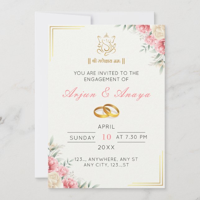 Elégante carte d'invitation Floral Roka (Devant)
