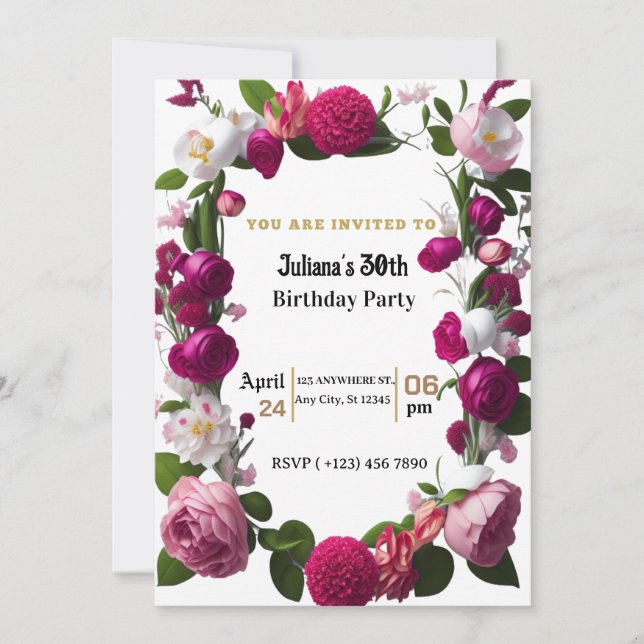 Elégante carte d'invitation pour anniversaire d'aq (Devant)
