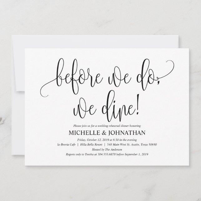 Élégante carte d'invitation pour le dîner de répét (Devant)