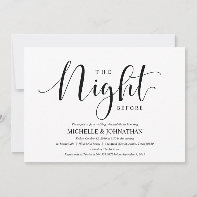 Élégante carte d'invitation pour le dîner de répét (Devant)