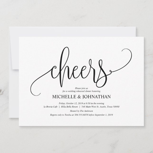 Élégante carte d'invitation pour le dîner de répét (Devant)