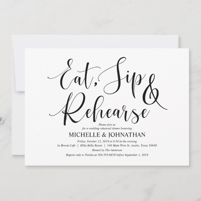 Élégante carte d'invitation pour le dîner de répét (Devant)