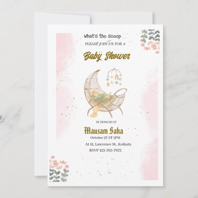 Élégante carte d'invitation rose et Baby shower Br (Devant)