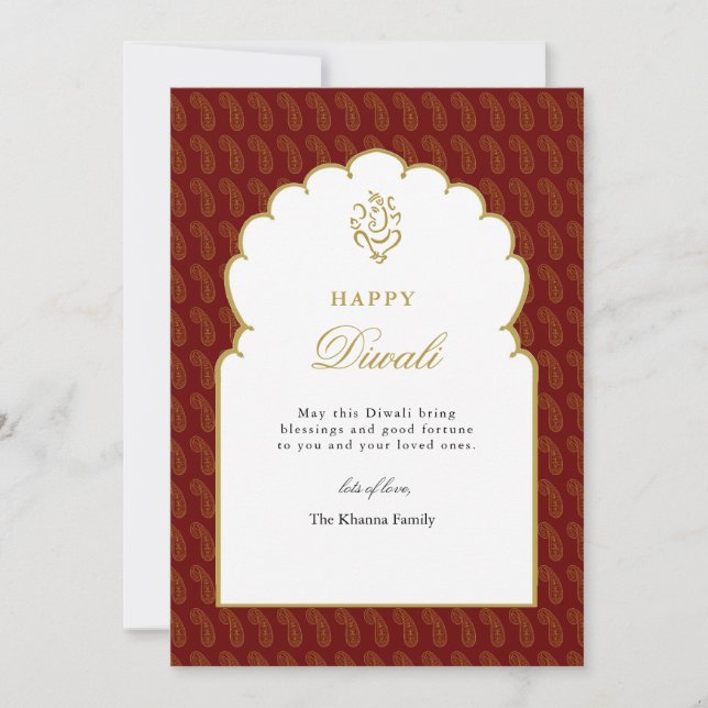 Elégante carte Diwali Red & Gold Ganesh (Devant)