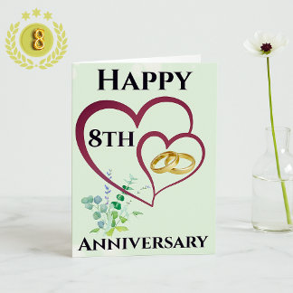 Elégante carte du 8ème anniversaire avec des annea