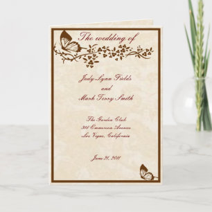 Élégante carte du programme de mariage des papillo