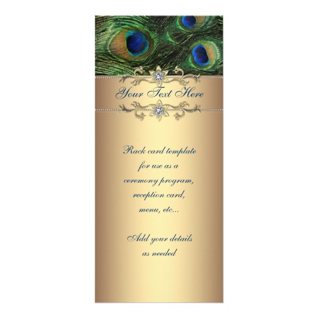 Élégante carte en rack Emerald Green Gold Peacock (Devant)