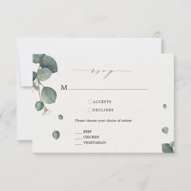 Elégante Carte Eucalyptus RSVP Avec Options De Rep (Devant)