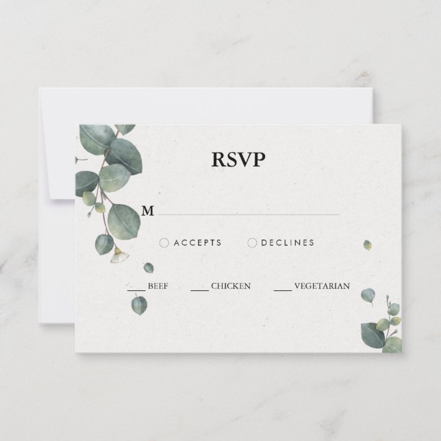 Elégante Carte Eucalyptus RSVP Avec Options De Rep (Devant)