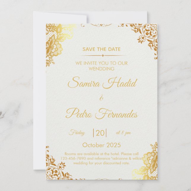 Elégante carte Faire-part de mariage Gold Foil (Devant)