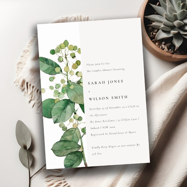 Elégante carte Feuille Foliage vert Couple Douche (Créateur téléchargé)
