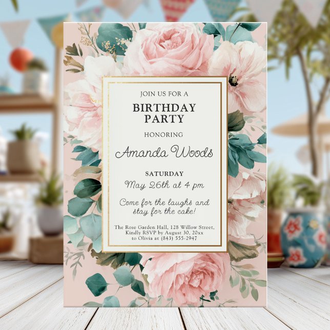 Elégante carte florale anniversaire (Créateur téléchargé)