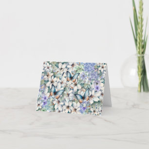 Elégante carte florale et papillons blanche