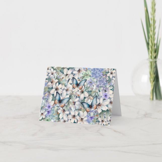 Elégante carte florale et papillons blanche (Devant)