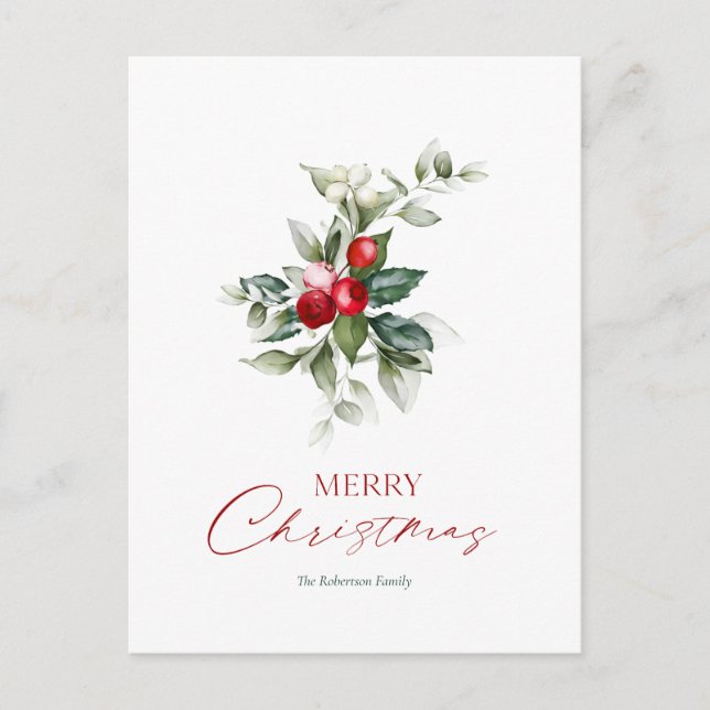 Élégante carte Holly de Noël (Devant)