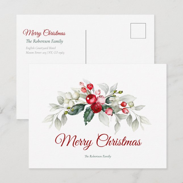Élégante carte Holly de Noël (Devant / Derrière)