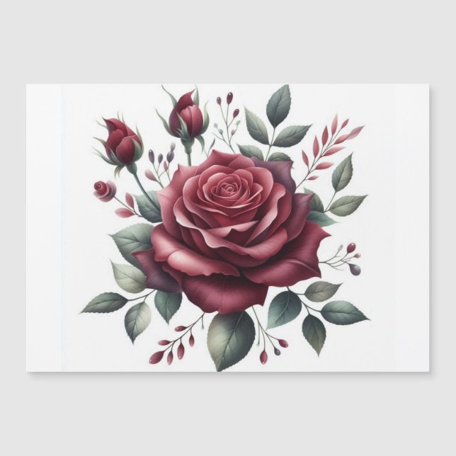 Elégante carte magnétique Rose d'aquarelle Bourgog (Devant)