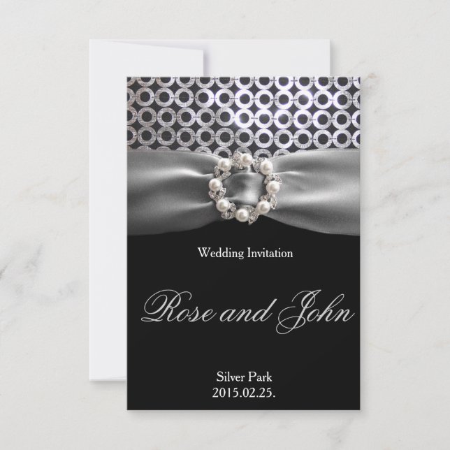 Élégante carte Mariage à ruban en argent Black Pea (Devant)