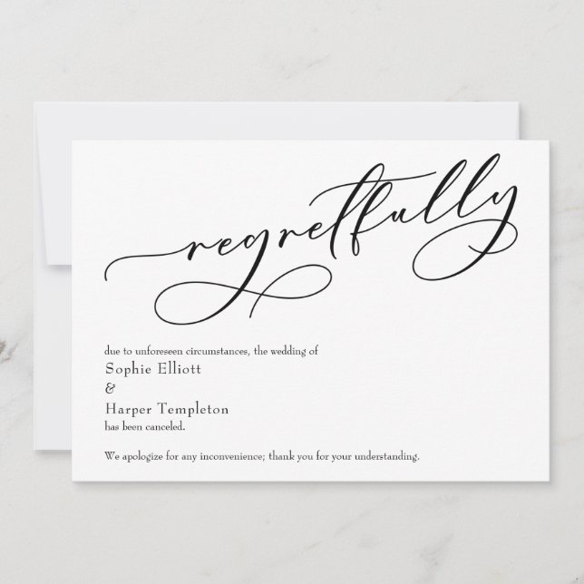 Élégante Carte Mariage Annulée simple "Regrettable (Devant)