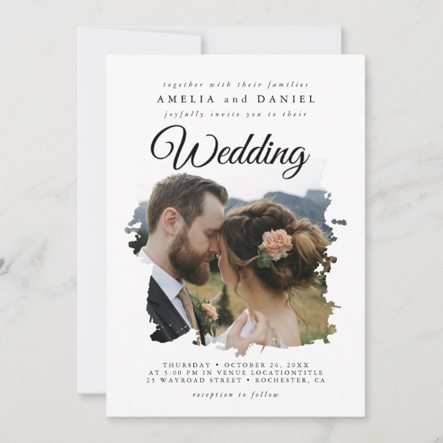 Elégante carte Mariage Brushstroke (Devant)