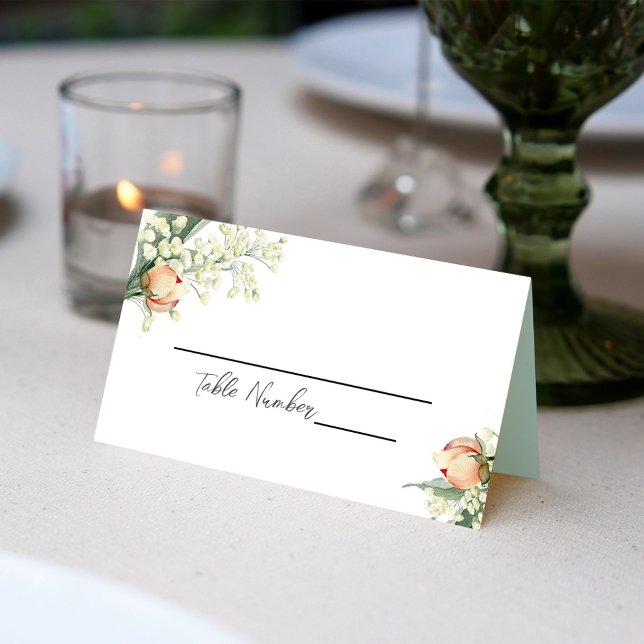 Elégante carte Mariage Floral (Peach floral wedding table place card.)