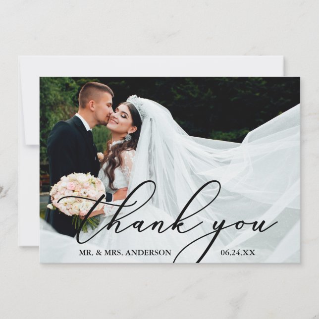 Elégante carte Mariage Merci de calligraphie moder (Devant)