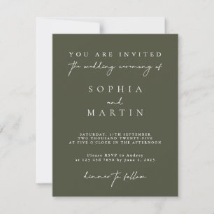 Élégante carte Mariage moderne moderne vert foncé