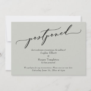 Élégante Carte Mariage Postponte Simple Sage Green