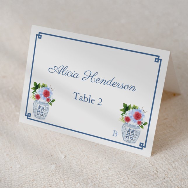 Elégante carte Mariage rouge blanc (Red white and blue individual  place cards for wedding, bridal shower or baby shower)
