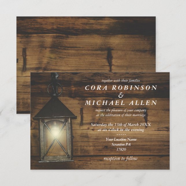 Élégante carte Mariage Rustic Lights (Devant / Derrière)