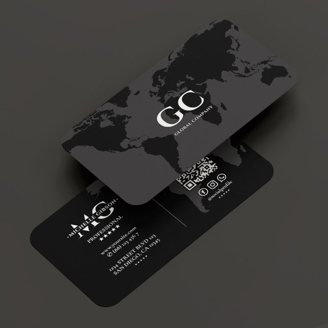 Élégante carte mondiale professionnelle Black Grey (Elegant Professional Global World Map Black Grey Business Card
)