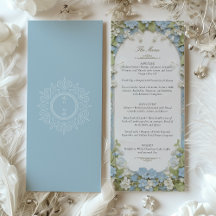 Elégante carte Monogramme bleu et blanc Dusty