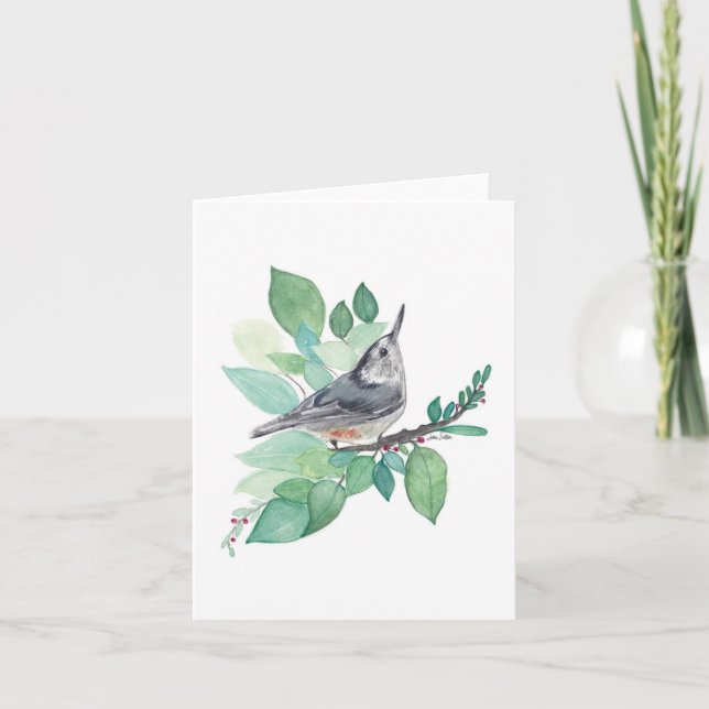 Elégante carte Nuthatch Watercolor Note (Devant)